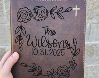 The Floral Wedding Bible | NIV Personalized Leather Bible with Laser Engraving | Keepsake Gift | Christian Wedding, Baptism, Graduation