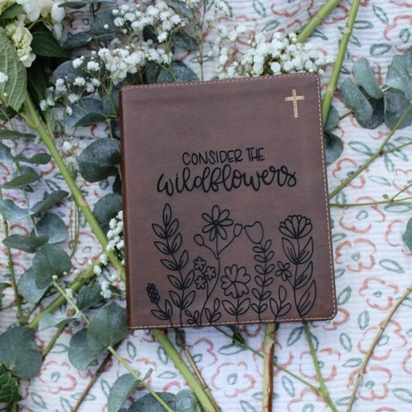 The Wildflower Bible | Personalized Leather Bible with Laser Engraving | Keepsake Gift | Christian Wedding, Baptism, Graduation