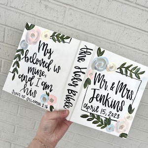 Pink & Blue Florals Handpainted Bible, Journaling Bible