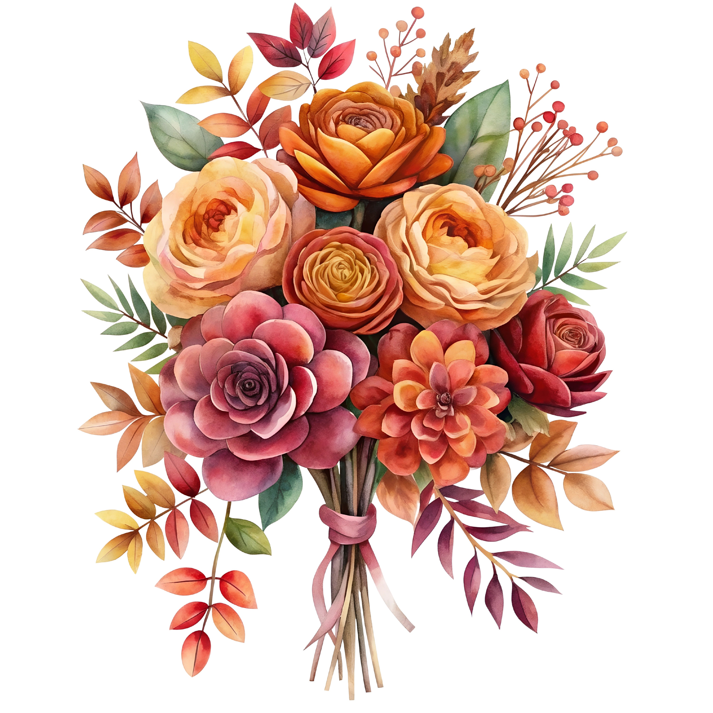 Autumn Floral Arrangement, Fall Leaf and Flower Clipart, Autumn Clipart ...