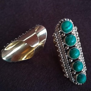 Malaquite Ring - Adjustable Ring 5 gemstones - Boho Brass ring - Golden brass jewelry