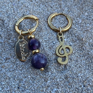 Ohrringe - Glas Arites und Edelstahl Sonnenschlüssel - Ohrringe mit Naturstein - Golden und Silber