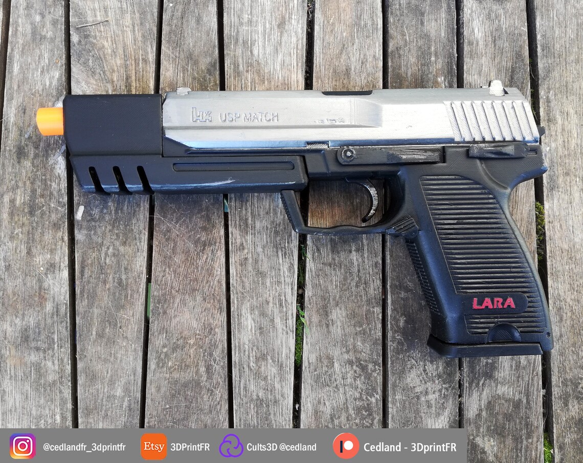Lara Croft HK Pistol Removable Replica 11 Painted Custom Prop Etsy