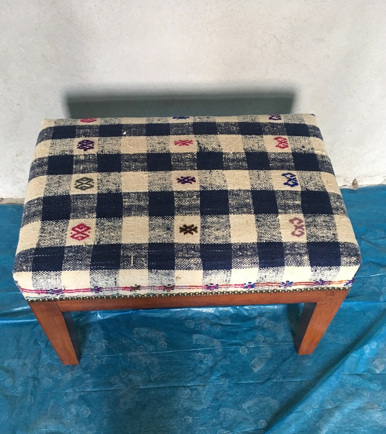 Foot Stooltartan Pattern Ottomankilim Upholstered Etsy