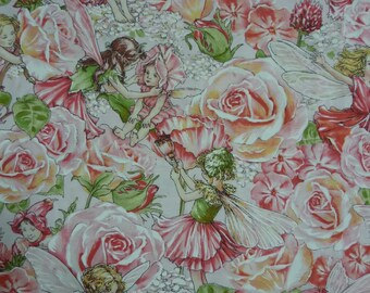 Garden Fairy Lady Bird Bees Cotton Quilting Fabric Book Panel