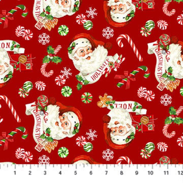 Christmas Peppermint Candy  Santa Toss Red Dp24624-24 Cotton Quilting Fabric 1/2 Yard