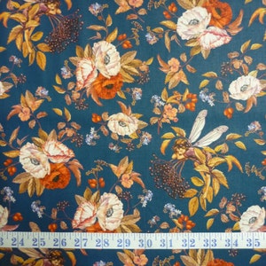Tessuto per trapuntatura in cotone blu navy &quot;Flower Fairies Elderberry&quot; 1/2 YARD