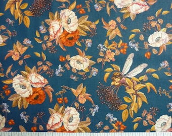 Flower Fairies Elderberry Navy Cotton Quilting Fabric 1/2 YARD