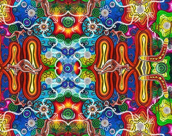 Kunst der Aborigines 2 Kangaroo Dreaming-Matjumpa Ritjinguthinha Baumwolle Quilting Stoff 1/2 HOF