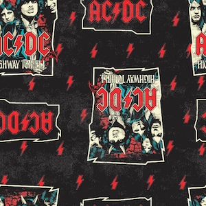 Tela de algodón para acolchado de 1/2 yarda de la banda de rock ACDC Highway to Hell 71225461071