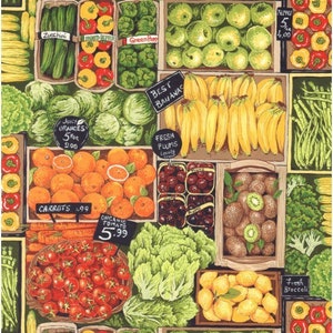 Market Fresh Fruit and Vegetables Stand Cotton Quilting Fabric 1/2 YARD