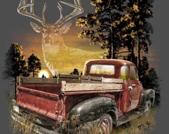 Deer and Red Truck ML32151C1 Cotton Quilting Fabric Panel