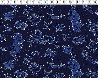Celestial Magic Zodiacs Navy Background Gold Metallic Cotton Quilting Fabric 1/2 YARD