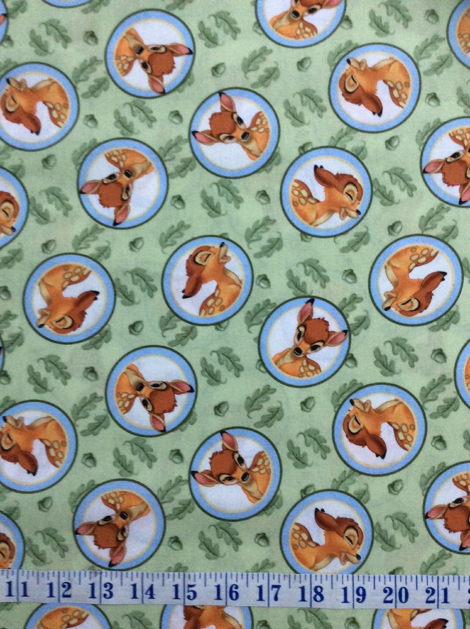 Disney Bambi Badge Green Cotton Quilting Fabric 1/2 YARD