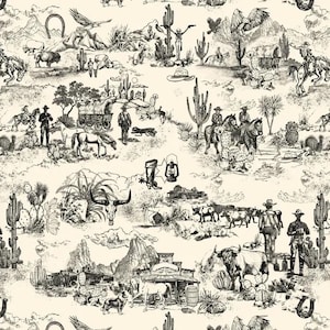 Toile De Jouy Cowboys bruin DV6861 quiltkatoen 1/2 YARD