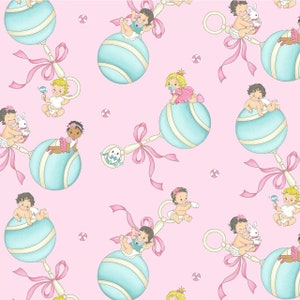 Baby Boomers Baby Girls Pink Cotton Quilting Fabric 1/2 YARD