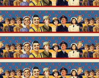 Tela de algodón a rayas para patchwork, en memoria de las mujeres que prestaron servicio durante la guerra (1/2 yarda).