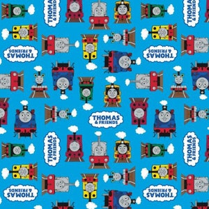 Tutti a bordo con Thomas e i suoi amici Tessuto trapuntato in cotone blu C11001-blu 1/2 iarda