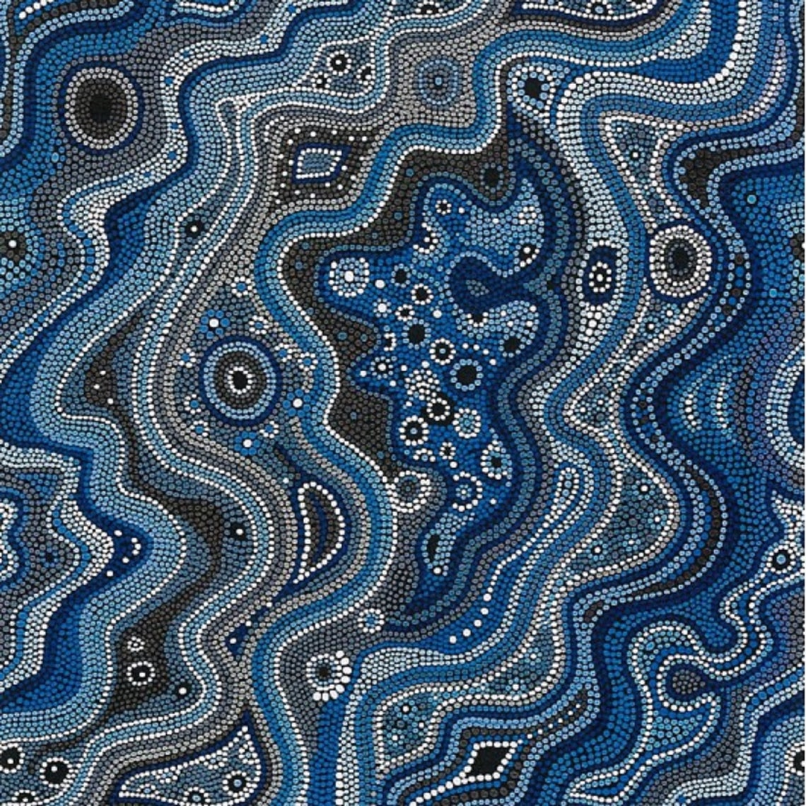 Australian Aboriginal Art Inspired Urite Stripe Blue Cotton image 1