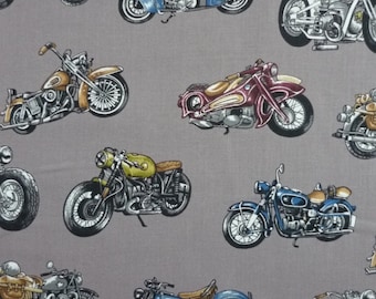 Motos Motos Classic Ride Grey Background Cotton Quilting Fabric 1/2 YARD