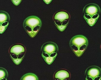 Aliens Area 51 Eerie Aliens Onyx Cotton Quilting Fabric 1/2 YARD