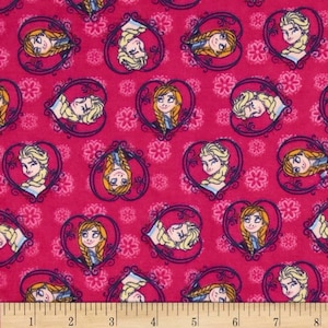 Disney Frozen Sisters Set Heart Pink Cotton FLANNEL Quilting Fabric 1/2 YARD