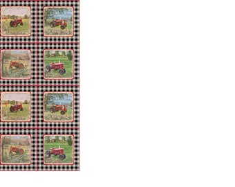 Panel de tela acolchada de algodón con parche de guinga de tractor Farmall Sweet Farmhouse
