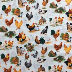 Hühner Hähne Sprechen Malerische Quilting Baumwolle Stoff 1/2 YARD