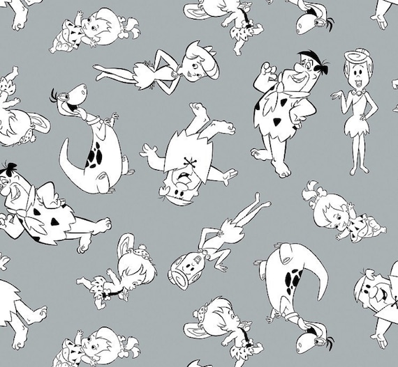 The Flintstones Stone Tonal Characters Grey 100% cotton fabric by the yard