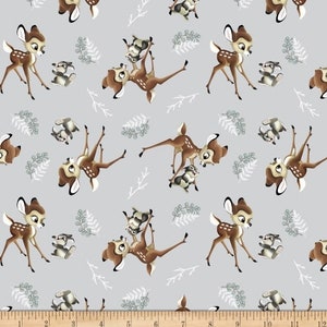 Disney Bambi and Thumper Tossed Grey Cotton Quilting Fabric 1/2 YARD