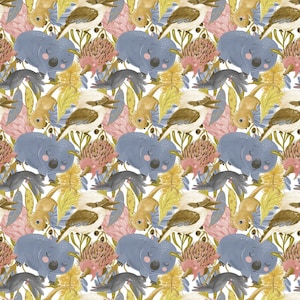 Tissu de courtepointe en coton pour wombats australiens, kookaburras, échidnés, 1/2 yard