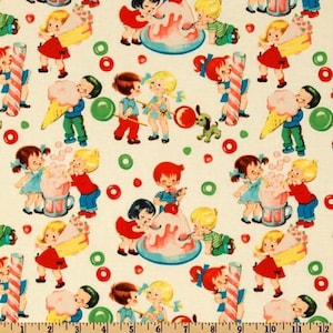 Candy Shop Cream Retro Michael Miller Cotton Quilting Fabric 1/2 YARD