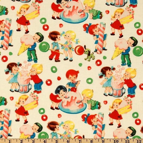 Candy Shop Crème Rétro Michael Miller Coton Tissu Matelassé 1/2 YARD