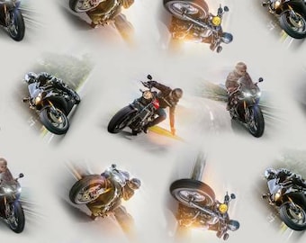 Tkanina pikowana bawełniana Dream Ride Motorbikes Allover Silver 630E-SILVER 1/2 YARDA