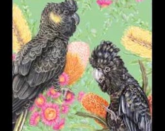 Australian Birds Kookaburras Cockatoos Kayla Reay DV6458 Cotton Quilting Fabric Panel