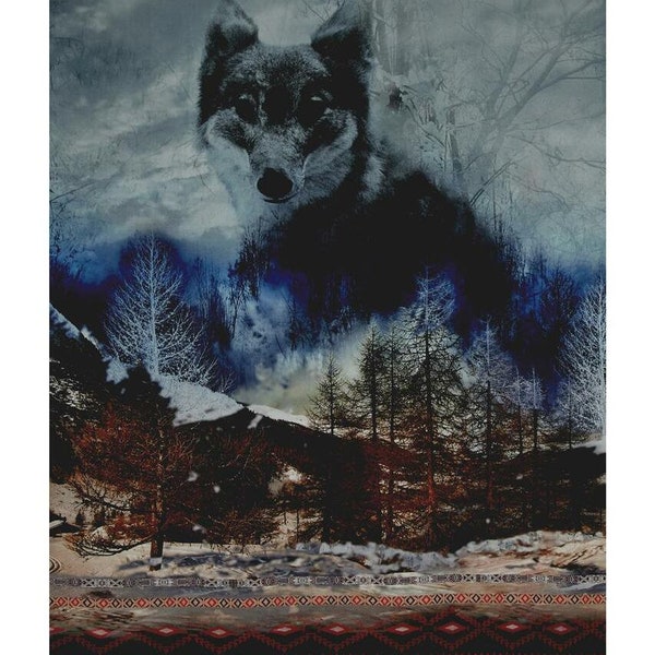 Dakota Wolf Digital Print Cotton Quilting Fabric Panel