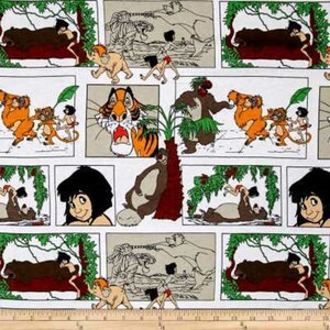 Disney Dschungelbuch Blocks Mowgli Baloo Shere Khan Baumwolle Quilting Stoff 1/2 YARD