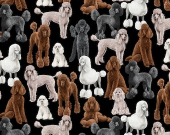 Barboncino Cani Fondo Nero Cotone Quilting Tessuto 1/2 YARD