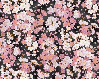 Asiatische Geiko Kirschblüten klein schwarz Gold Metallic Highlights Baumwolle Quilting Stoff 1/2 YARD