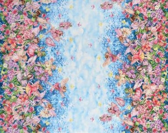 Fairies Fairy Whispers Border Cicely Mary Barker Silver Metallic Highlights Cotton Quilting Fabric 1/2 YARD