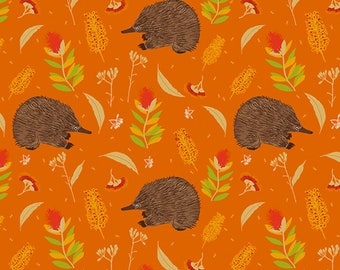 Australian Animal Echidna Shuffle Orange Cotton Quilting Fabric 1/2 YARD