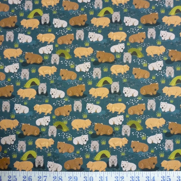 Roaming the Mallee Aussie Animals Wombats Navy Cotton Quilting Fabric 1/2 YARD