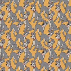 Disney Lady and the Tramp Tramp Mustard  Cotton Quilting Fabric 1/2 YARD