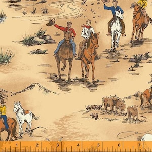 Sundance Cowboy Cattle Drive Tan 53108-1 Katoenen quiltstof 1/2 YARD