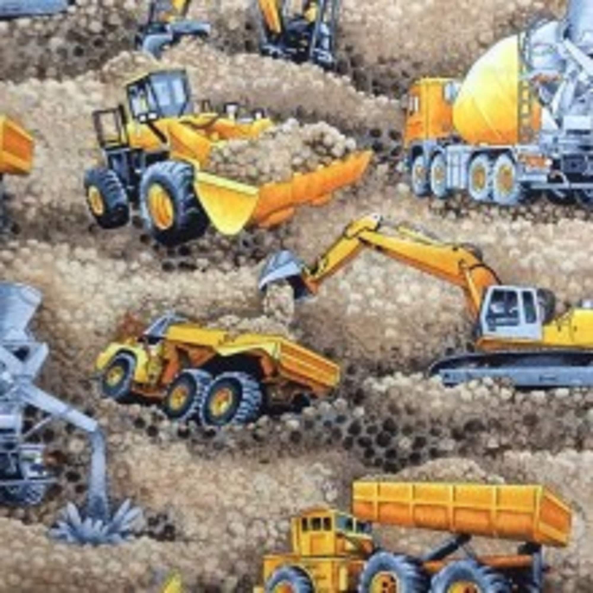 Trucks and Diggers Scenic Beige Cotton Quilting Fabric 1/2 YARD
