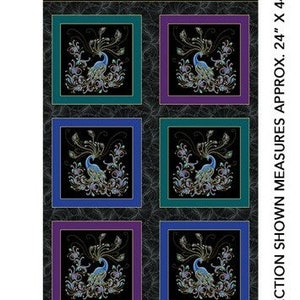 Peacock Flourish Black Metallic Highlights Bawełniana tkanina pikowana Box Panel