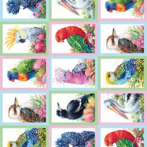 Cartão postal de pássaros australianos Carlie Edwards DV5910 Painel de tecido para quilting de algodão
