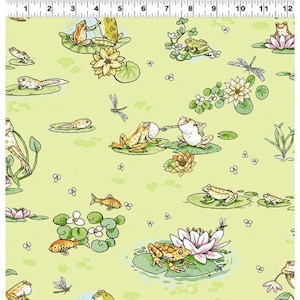 Pond Life Leap Frog Light Olive Y3125-23 Cotton Quilting Fabric 1/2 Yard