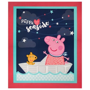 Peppa Pig Peppa At The Seaside Cotton Quilting Fabric Panel