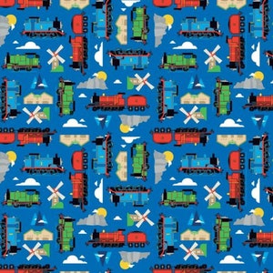 Todos a bordo con Thomas And Friends Sodor Blue C11002-blue Tela de acolchado de algodón 1/2 yarda